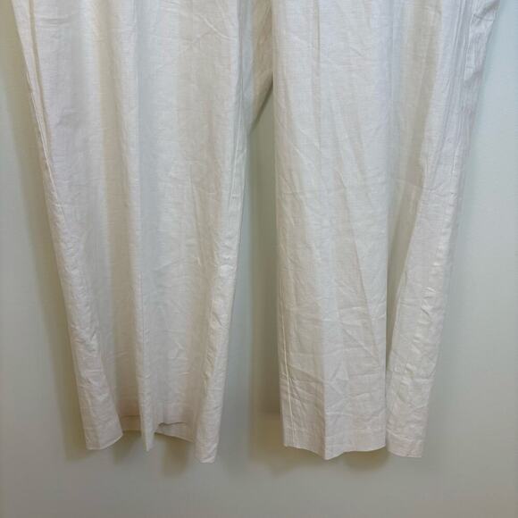 Lane Bryant Linen Blend Wide Leg High Rise Pants Size 20 Belted White Relaxed - Picture 7 of 12